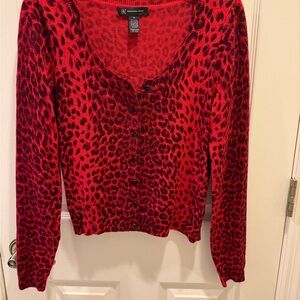 INC International Concepts Red and Black Leopard Print sweater